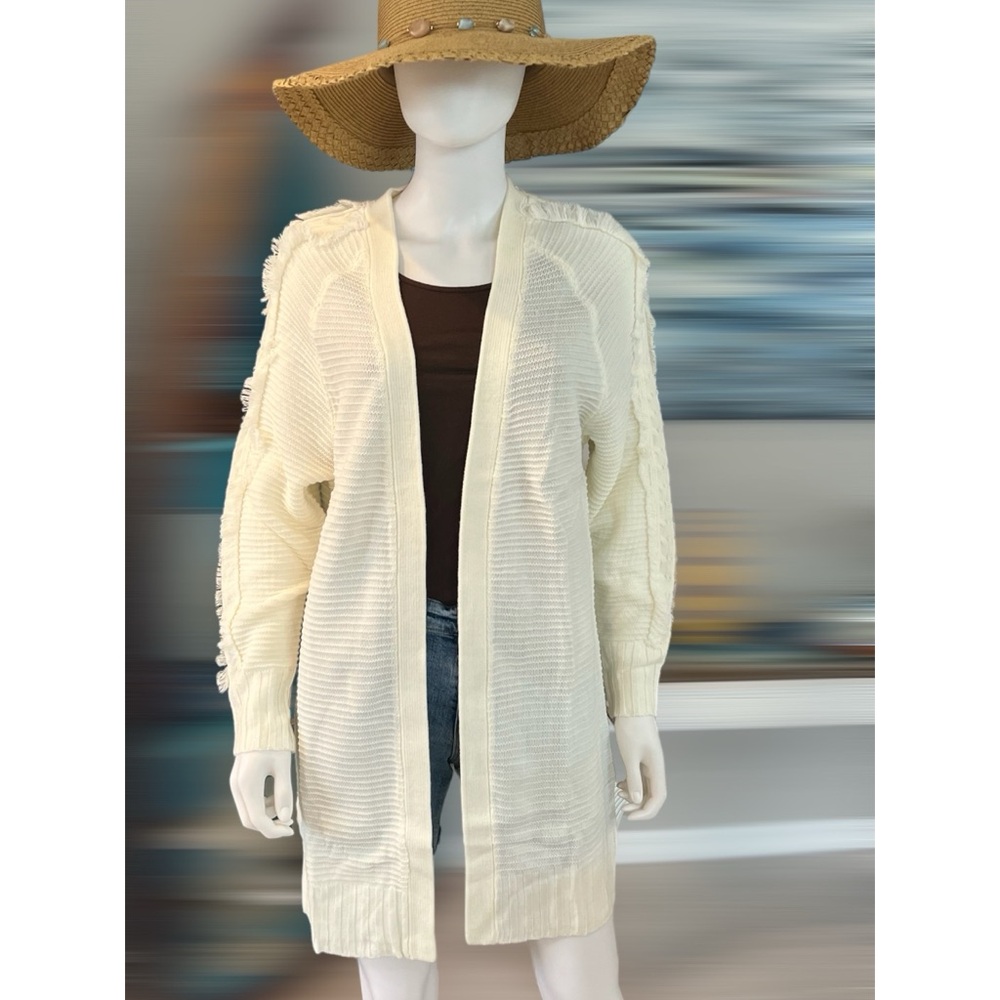 POLAGRAM Ivory frayed sleeve cardi M L - Picture 3 of 7